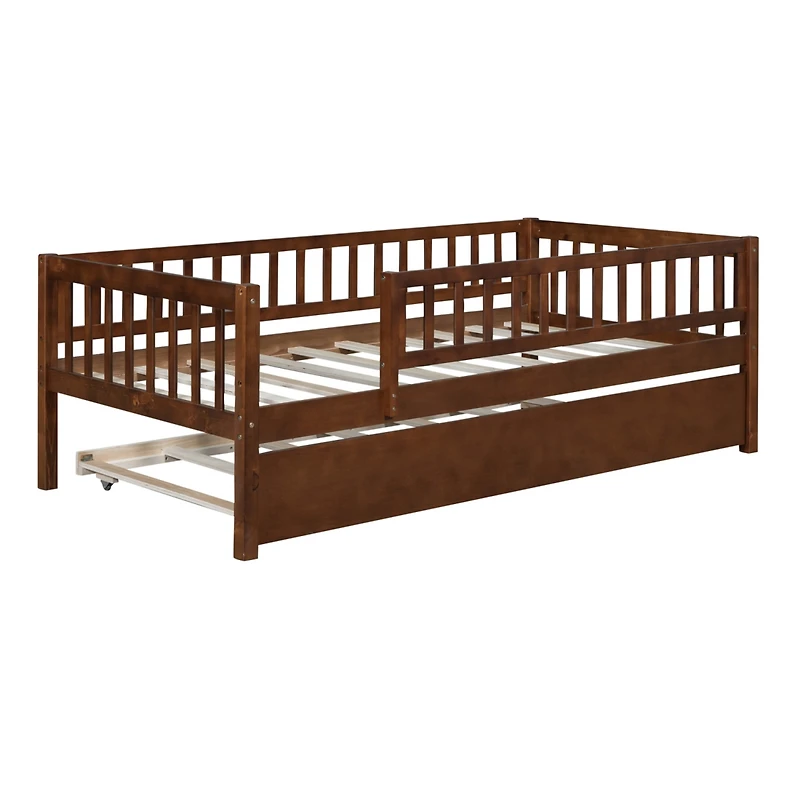 Streamdale Twin Size Wood Daybed With Trundle And Fence Guardrails