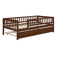 Streamdale Twin Size Wood Daybed With Trundle And Fence Guardrails