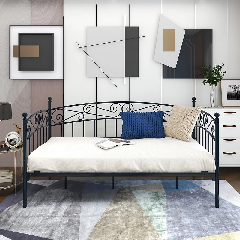 Streamdale Multifunctional Metal Daybed with Headboard (Twin, Black)