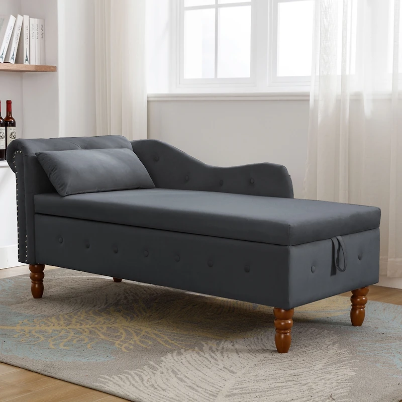 Streamdale Modern Velvet Chaise Lounge with Storage & Pillow