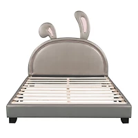 Streamdale Full Upholstered Leather Platform Bed With Rabbit Ornament, Pink