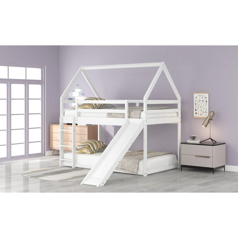 Streamdale Twin Size Bunk House Bed With Slide And Ladder