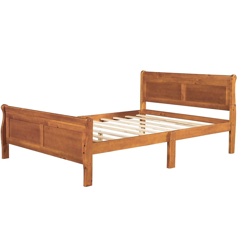 Streamdale Full Wood Platform Bed With Headboard And Wooden Slat Support