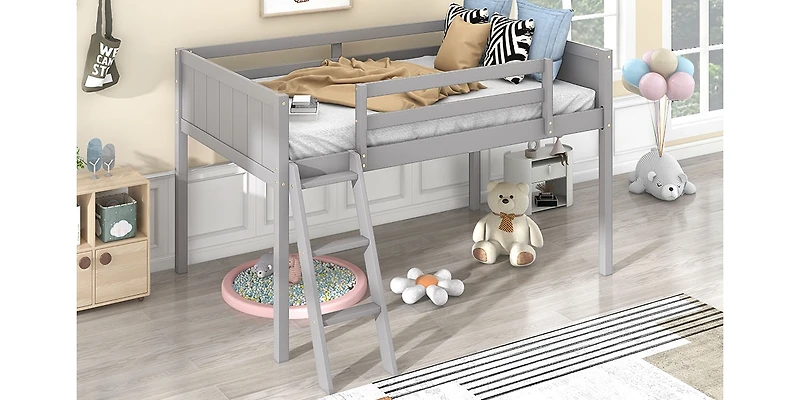 Streamdale Twin Wood Loft Bed with Reversible Ladder