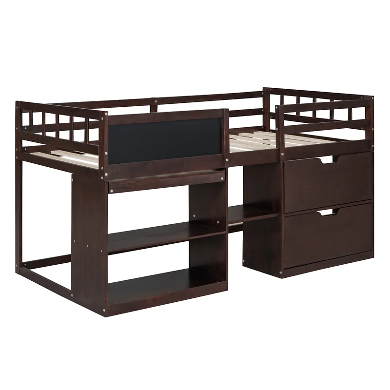 Streamdale Twin Low Loft Bed With Rolling Desk, Shelf And Drawers
