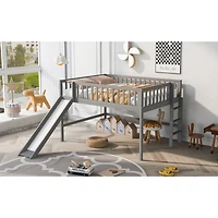 Streamdale Full Size Low Loft Bed With Ladder And Slide