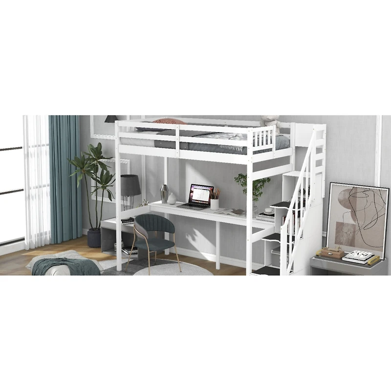 Streamdale Twin Size Loft Bed With Storage Staircase And Built-In Desk