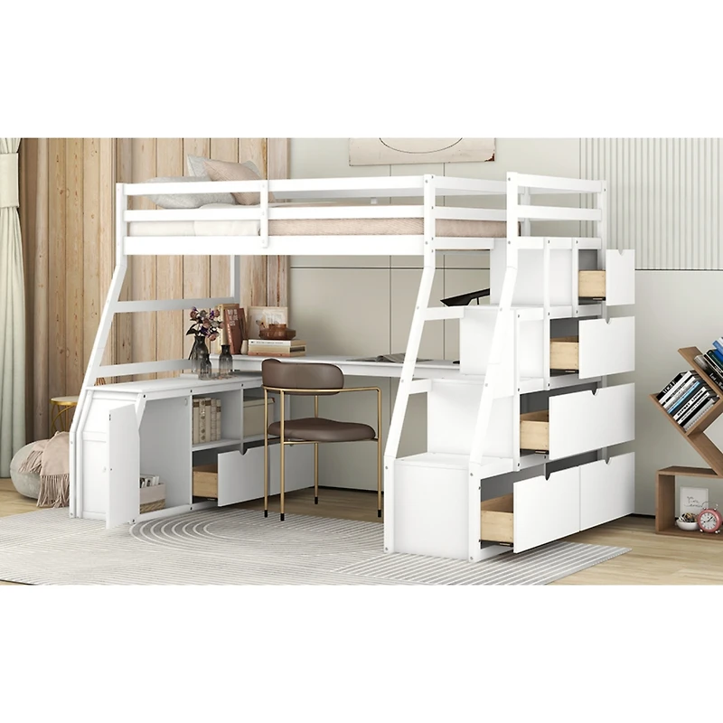 Streamdale Twin Loft Bed With 7 Drawers 2 Shelves And Desk