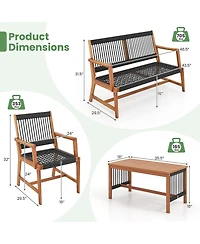 Gymax 4 Pieces Conversation Set Acacia Wood Loveseat Chair & Table for Patio