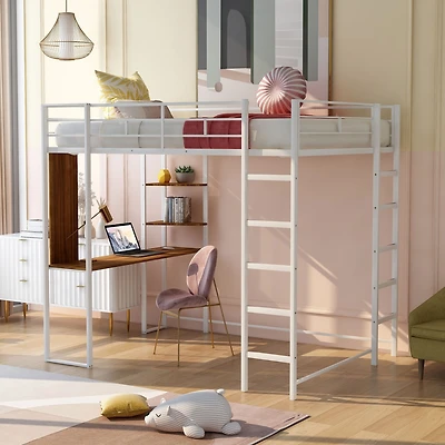 Streamdale Full Metal Loft Bed With 2 Shelves And One Desk