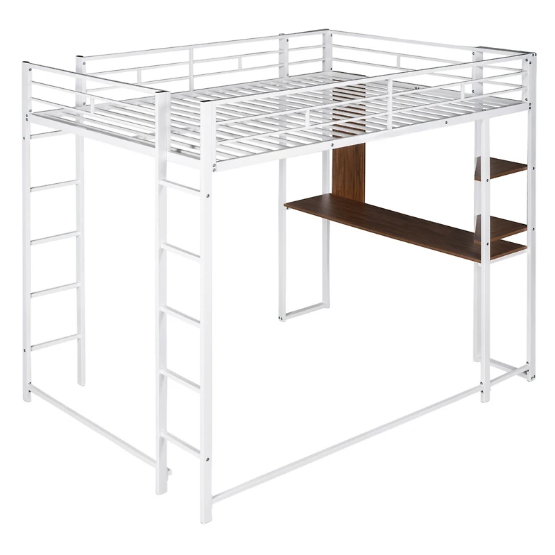 Streamdale Full Metal Loft Bed With 2 Shelves And One Desk