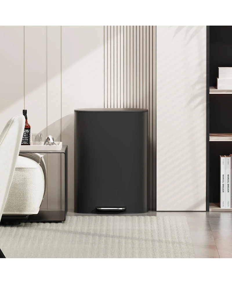 Streamdale Furniture 13 Gallon Stainless Steel Trash Can with Foot Pedal Operated Soft Close - Black