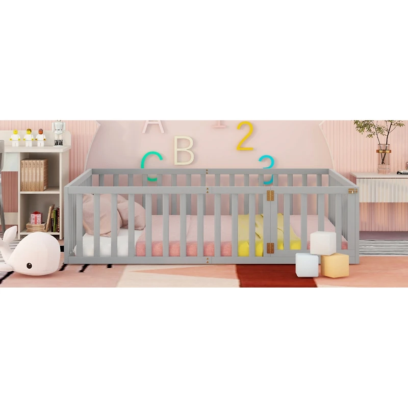 Streamdale Queen Wood Floor Bed Frame With Fence And Door