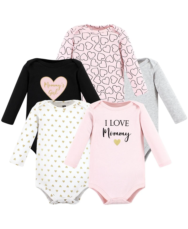 Hudson Baby Baby Girls Hudson Cotton Long-Sleeve Bodysuits Mommy 5-Pack, 0-3 Months