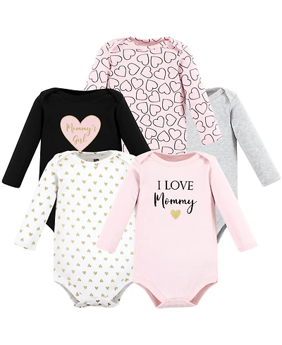 Hudson Baby Baby Girls Hudson Cotton Long-Sleeve Bodysuits Mommy 5-Pack, 0-3 Months