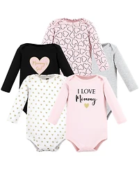 Hudson Baby Baby Girls Hudson Cotton Long-Sleeve Bodysuits Mommy 5-Pack, 0-3 Months