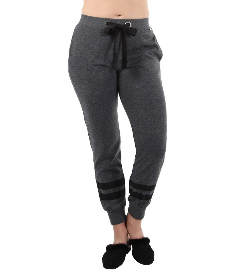 MeMoi Women's Cotton Blend Jogger Pants with Contrast Ribbon Stripes