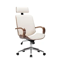 vidaXL Swivel Office Chair with Headrest Cream Faux Leather and Bentwood