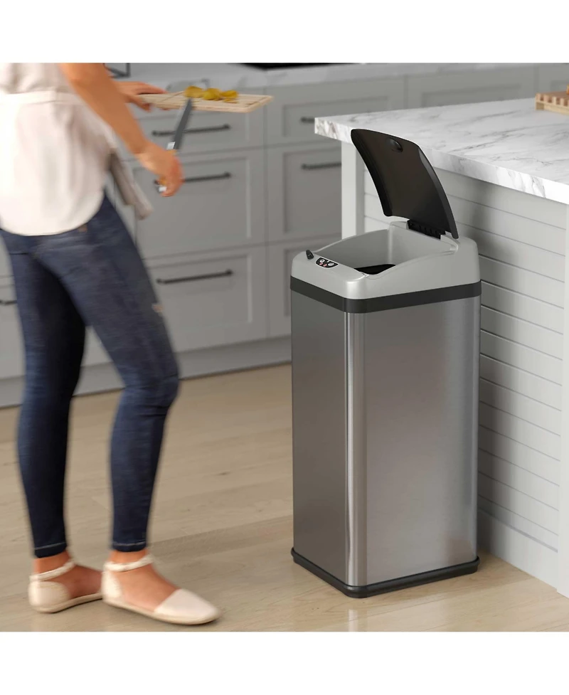 iTouchless Platinum Edition Stainless Steel Sensor Trash Can with AbsorbX Odor Filter 13 Gallon Silver