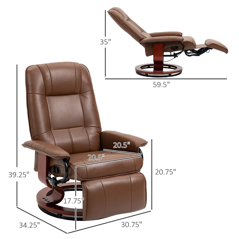 Homcom Faux Leather Manual Recliner with Swivel Wood Base