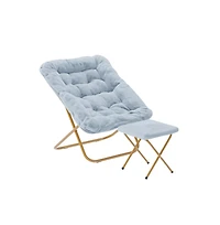 Emma+Oliver Aisling Oversized Folding Saucer Chair And Ottoman For Dorm, Bedroom