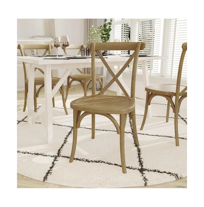 Hensler Set Of 2 Weather-Resistant Wood Look Stackable Resin Cross Back Chairs For Indoor/Outdoor Use