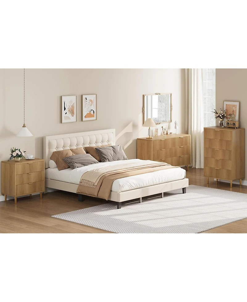 Idealhouse Wood color 3 Drawer Dresser for Bedroom, Wood Dresser with Metal Legs, 30” Tall Dresser Organizer, Modern Chest of Drawers, Large Dr