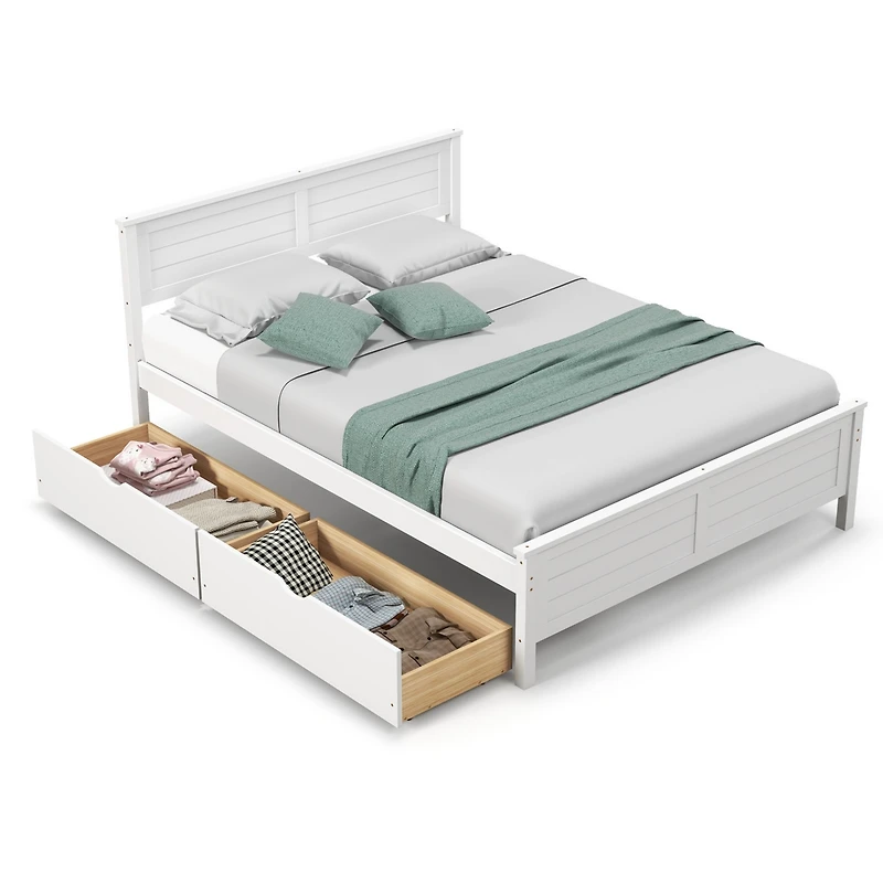 Full Bed Frame with Storage Drawers and Solid Wood Headboard