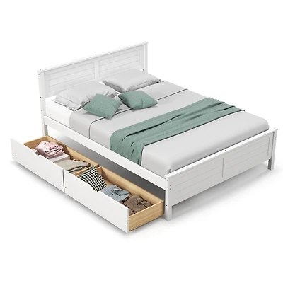 Full Bed Frame with Storage Drawers and Solid Wood Headboard