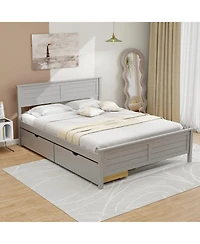 Full Bed Frame with Storage Drawers and Solid Wood Headboard