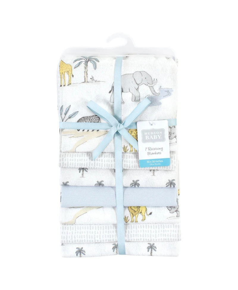 Hudson Baby Boys Cotton Poly 7pk Flannel Receiving Blankets Multipack