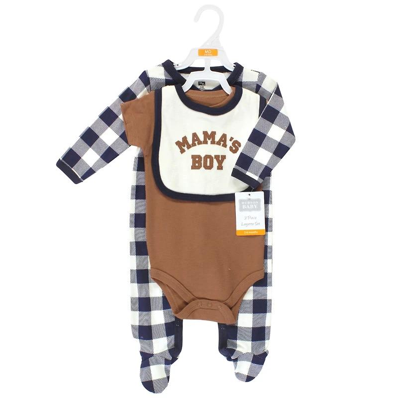 Hudson Baby Boys Cotton Essentials Set Sleep 'n Play Jumpsuit, Bodysuit, and Bandana Bib