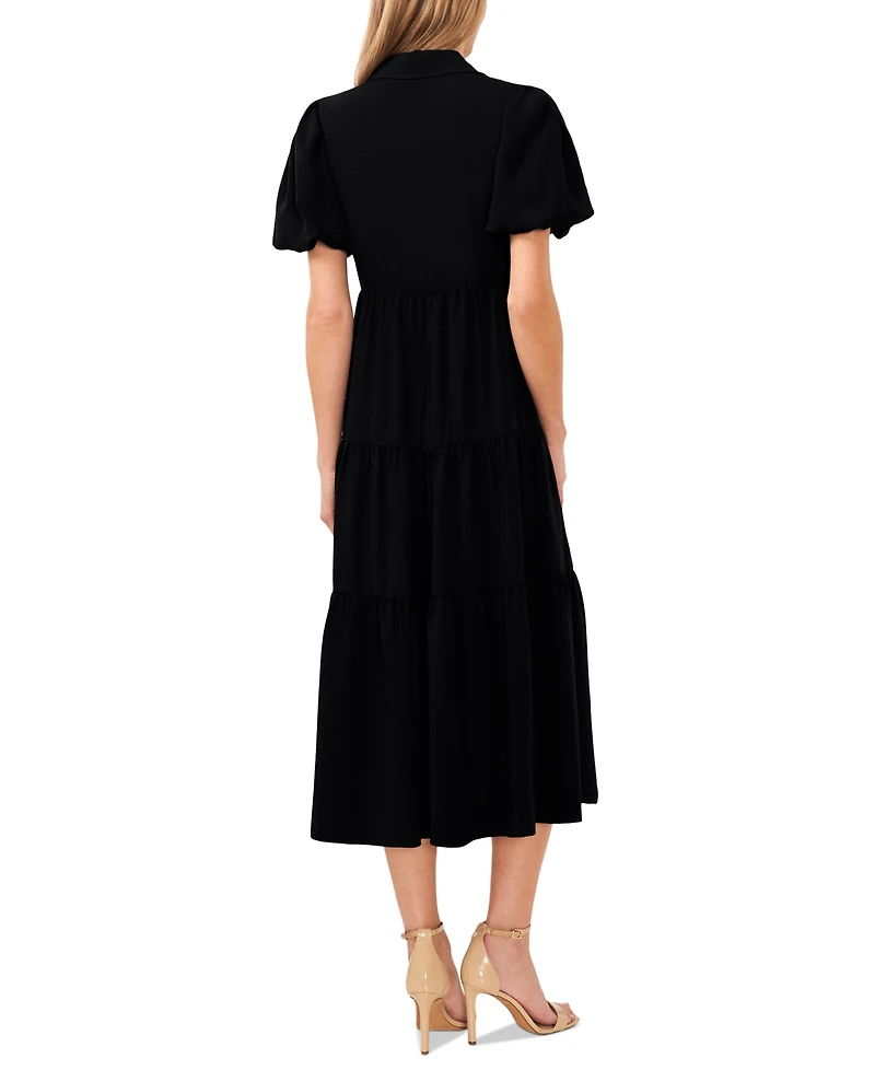 CeCe Women's Collared Short-Sleeve Tiered Shirtdress