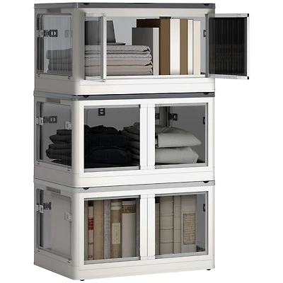 Homcom 3 Stackable Storage Bins w/ Lids, Wheels, Collapsible, 18 gal,