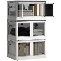 Homcom 3 Stackable Storage Bins w/ Lids, Wheels, Collapsible, 18 gal,