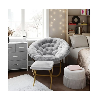 Emma+Oliver Ersa Oversize Folding Saucer Moon Chair And Ottoman For Dorm Bedroom With Steel Frames