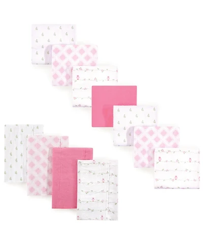 Luvable Friends Girls Cotton Flannel Burp Cloths and Receiving Blankets, 11-Piece