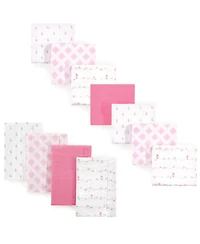 Luvable Friends Girls Cotton Flannel Burp Cloths and Receiving Blankets, 11-Piece