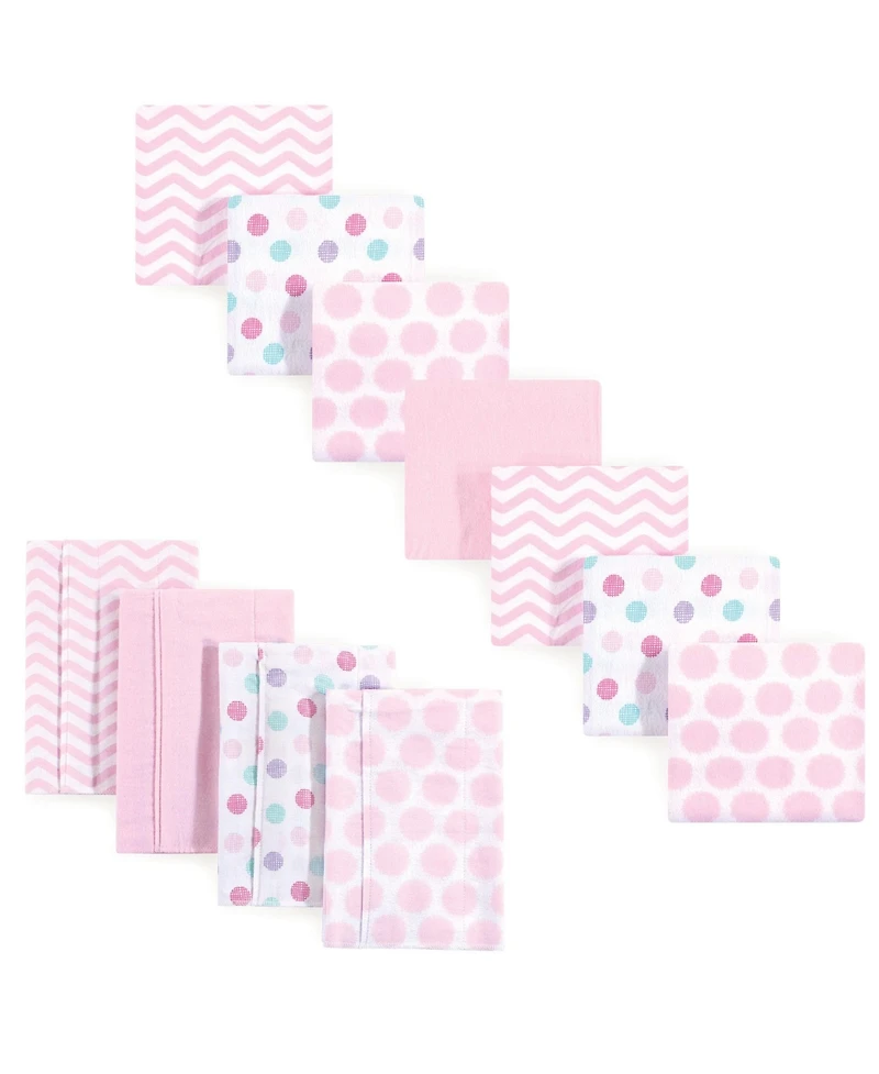 Luvable Friends Girls Cotton Flannel Burp Cloths and Receiving Blankets, 11-Piece