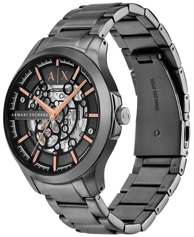 A|X Armani Exchange Men's Automatic Three-Hand Gunmetal Stainless Steel Watch 46MM