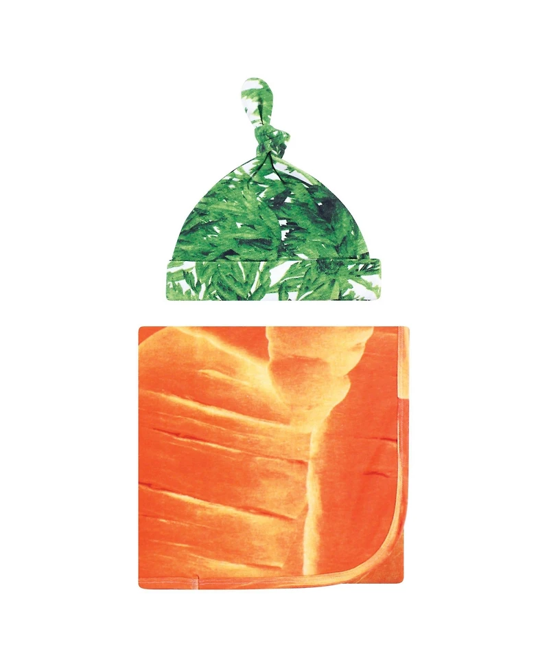 Touched by Nature Baby Cotton Swaddle Blanket and Headband or Cap, Carrot, One