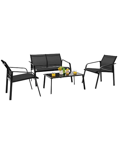 Gymax 4PCS Patio Conversation Futniture Set w/ Fabric and Anti-Rust Steel Frame Grey