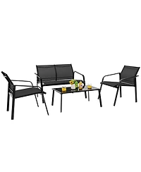 Gymax 4PCS Patio Conversation Futniture Set w/ Fabric and Anti-Rust Steel Frame Grey