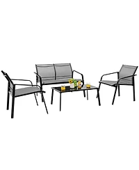 Gymax 4PCS Patio Conversation Futniture Set w/ Fabric and Anti-Rust Steel Frame Grey