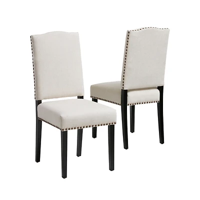 Streamdale Furniture Beige Polyester Dining Chair with Bronze Studs and Espresso Legs