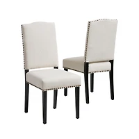 Streamdale Furniture Beige Polyester Dining Chair with Bronze Studs and Espresso Legs