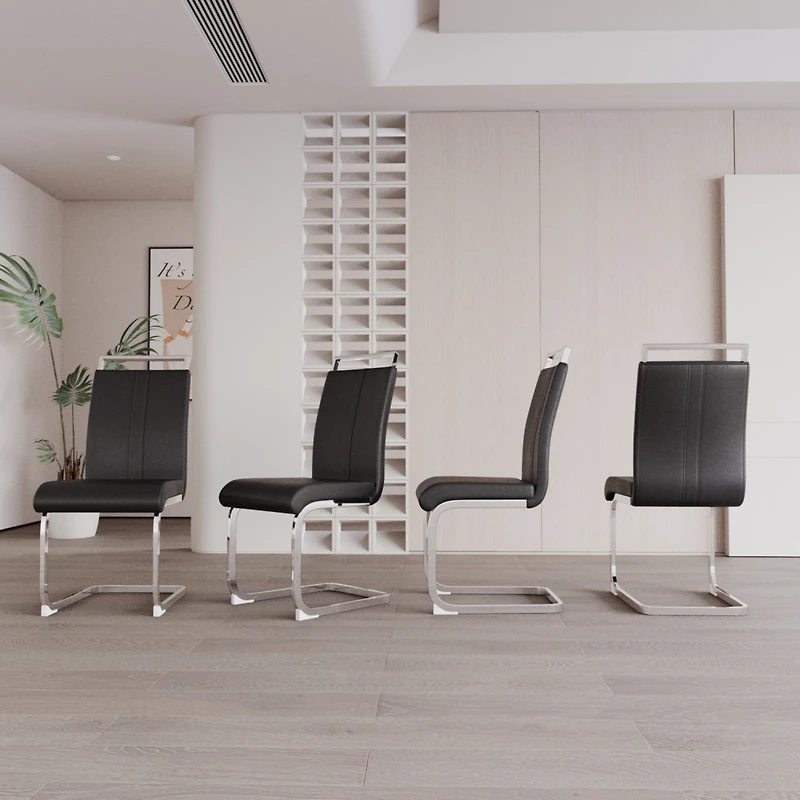 Modern Leather Upholstered Dining Chairs with Metal Legs (Set of 4)