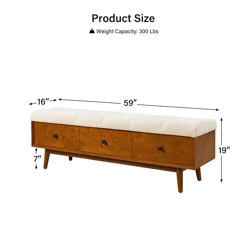 Hulala Home Midcentury Modern Dolly Upholstered Flip Top Storage Bench