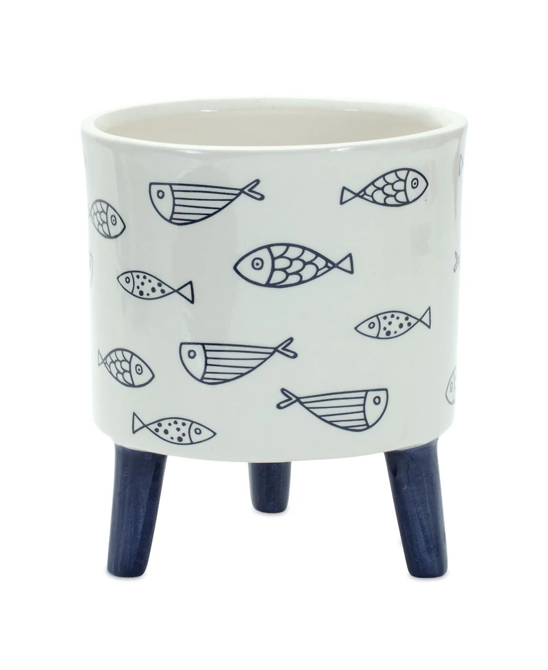 Slickblue Set of 12 Coastal Fish Pattern Planters With Legs for Nautical-Themed Indoor and Outdoor Decor
