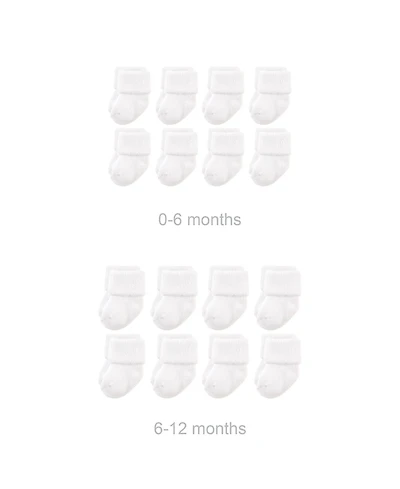 Luvable Friends Baby Boys Unisex Grow with Me Cotton Terry Socks, White Solid, 0-6 and 6-12 Months